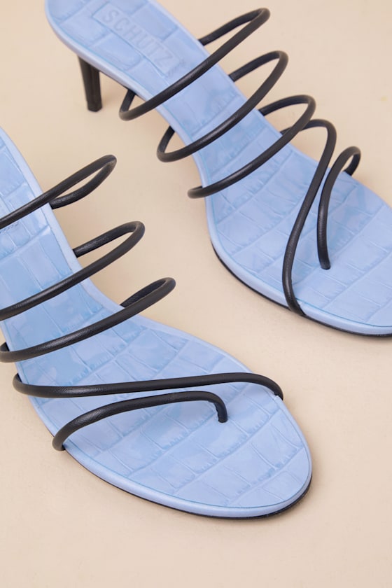 SCHUTZ MALTA BLACK LEATHER HIGH HEEL SLIDE SANDALS