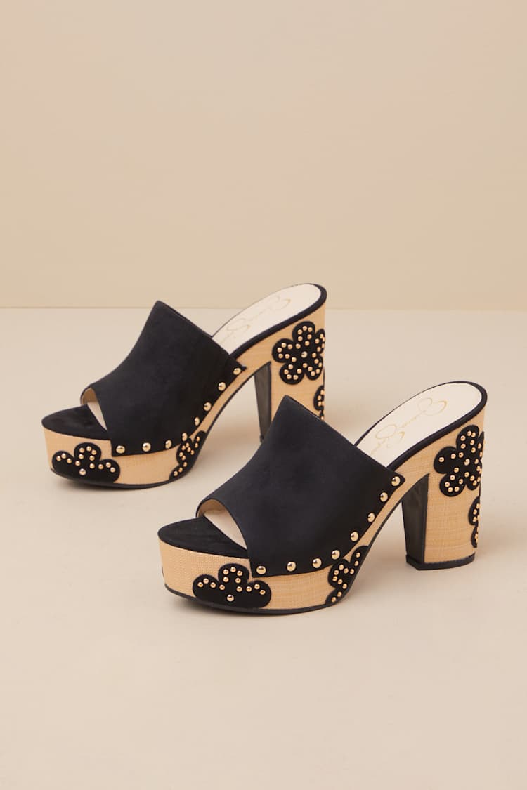 Shelbie Black Suede Platform High Heel Slide Sandals
