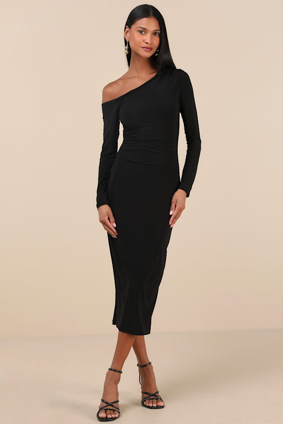 Vanel Black Slinky Knit Asymmetrical Midi Dress 2