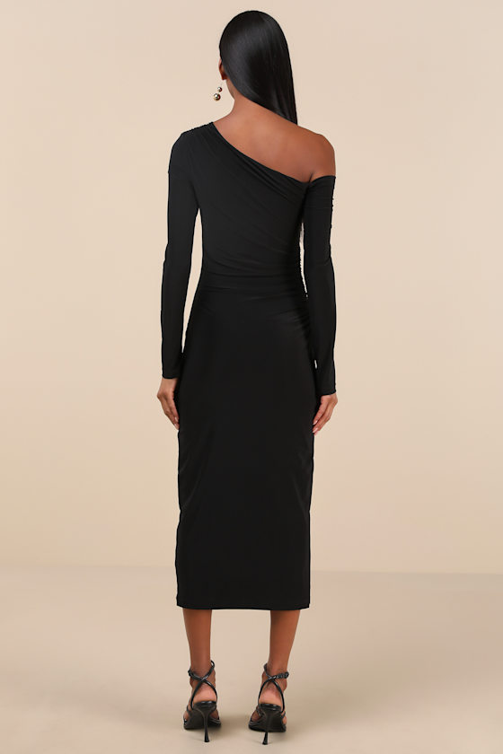 Vanel Black Slinky Knit Asymmetrical Midi Dress 4