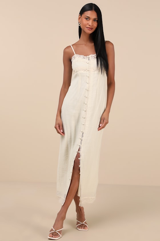 Lulus Blissful Effect White Lace Textured Lace-up Cutout Maxi Dress In White