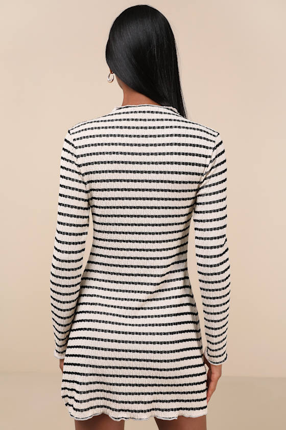 Lulus Flattering Forecast Striped Textured Long Sleeve Mini Dress