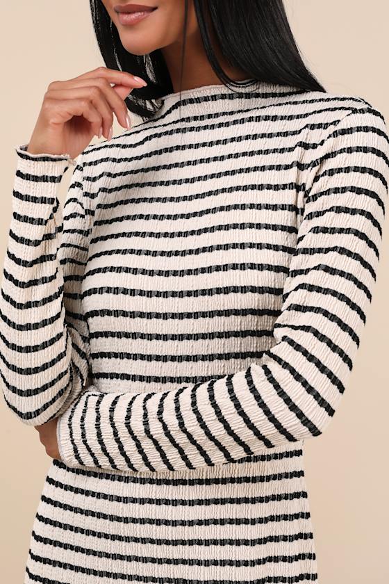 Lulus Flattering Forecast Striped Textured Long Sleeve Mini Dress