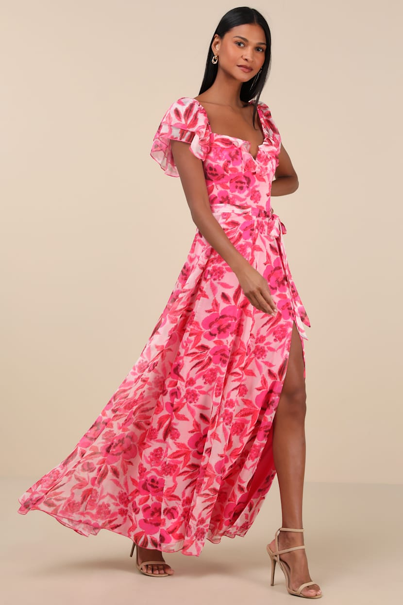 bright pink spring dress pink summer maxi dress Bright Pink Maxi Ball Gown