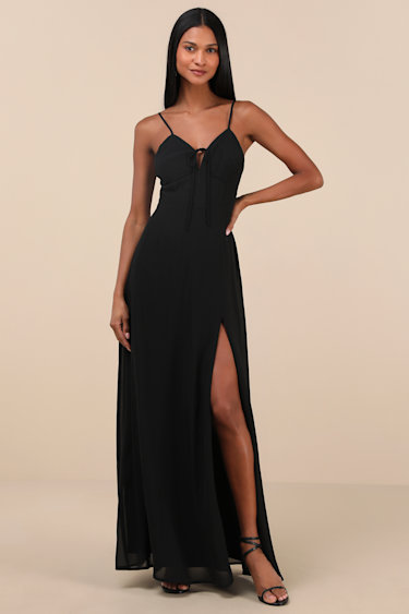 Black Maxi Dress Tie-Front Maxi Dress A-line Maxi Dress Lulus