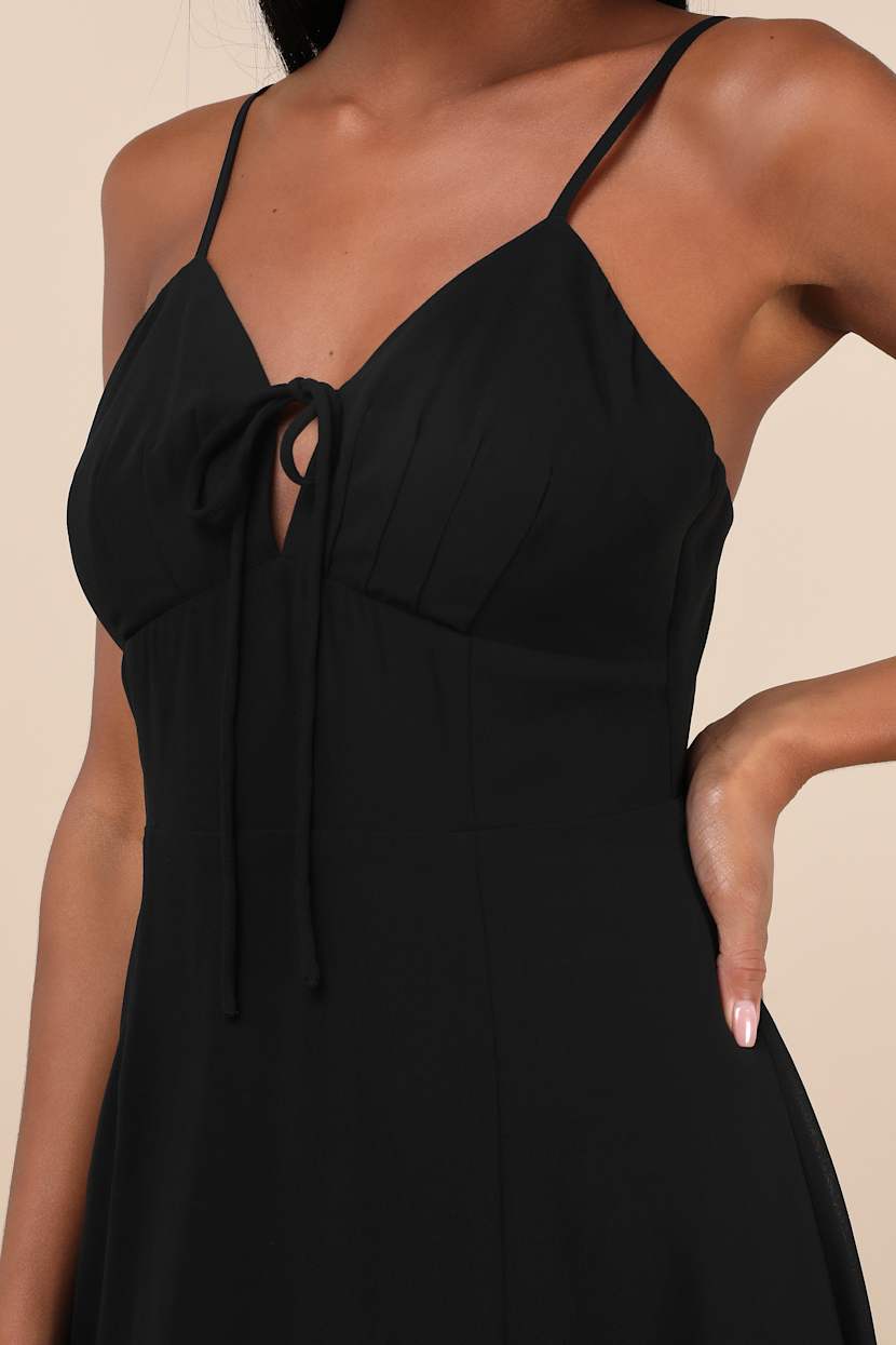 black tie front dress Marissa Gold and Black Floral Mini Dress - M Size - Women's Dresses