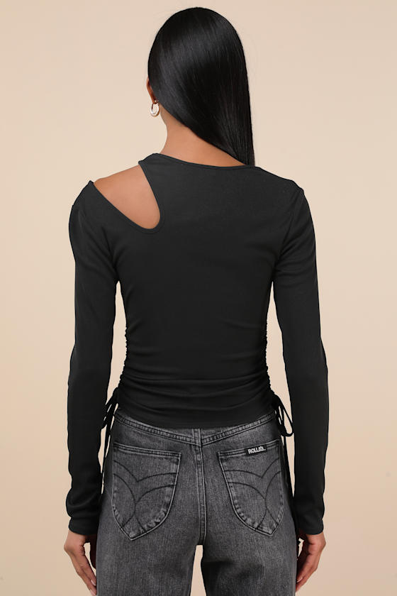 Exceptional Fit Black Cutout Long Sleeve Drawstring Crop Top 2