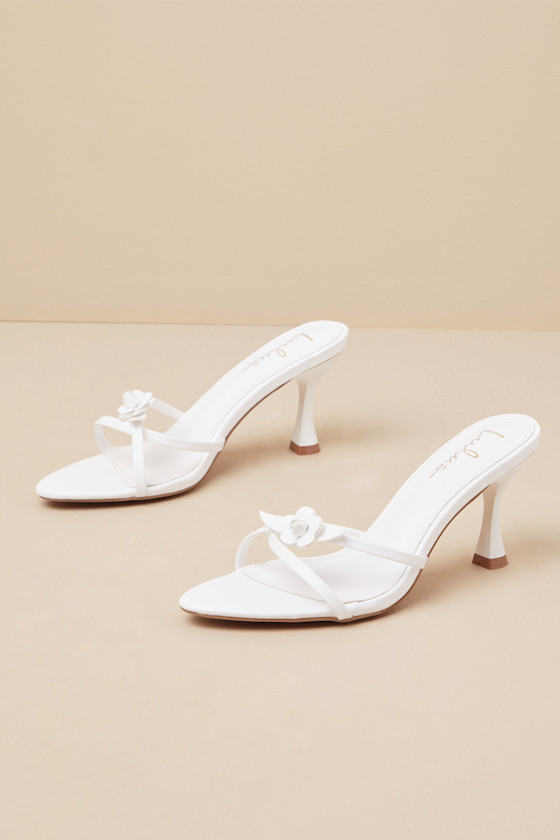 Lulus Patrika White Floral High Heel Slide Sandals In Multi