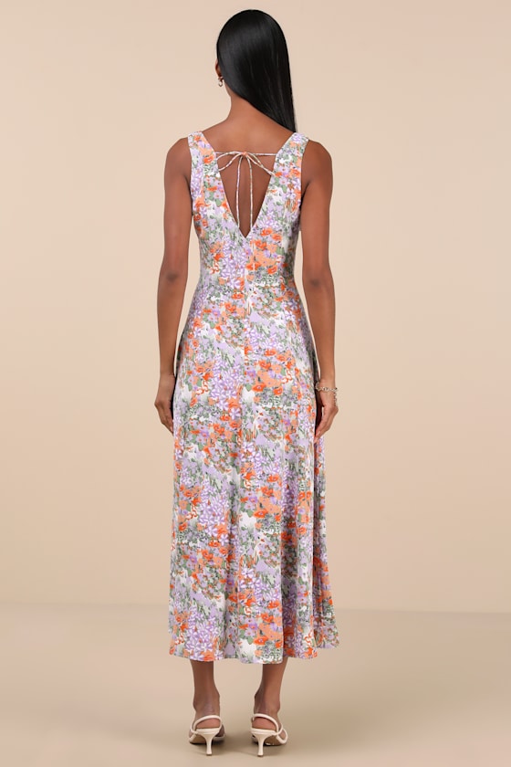 Shop Lulus Your Only Darling Lavender Floral Print Sleeveless Midi Dress In Purple