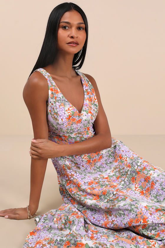 Shop Lulus Your Only Darling Lavender Floral Print Sleeveless Midi Dress In Purple