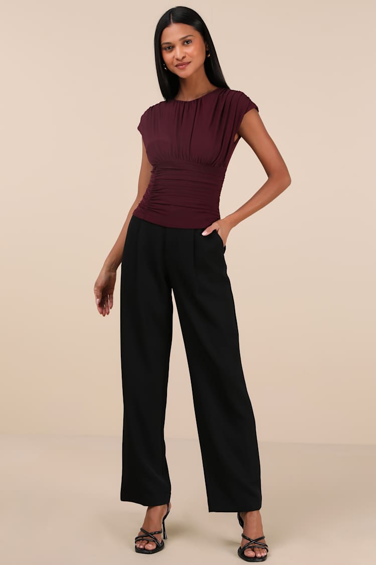 Cute Allure Plum Purple Mesh Backless Ruched Top