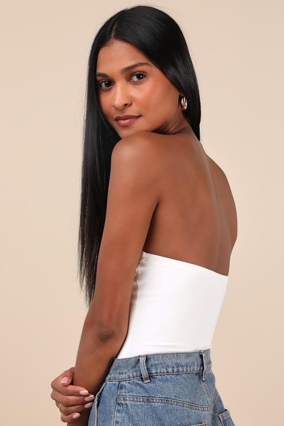 Lulus Effortless Concept Ivory Strapless Bodysuit In Ivory