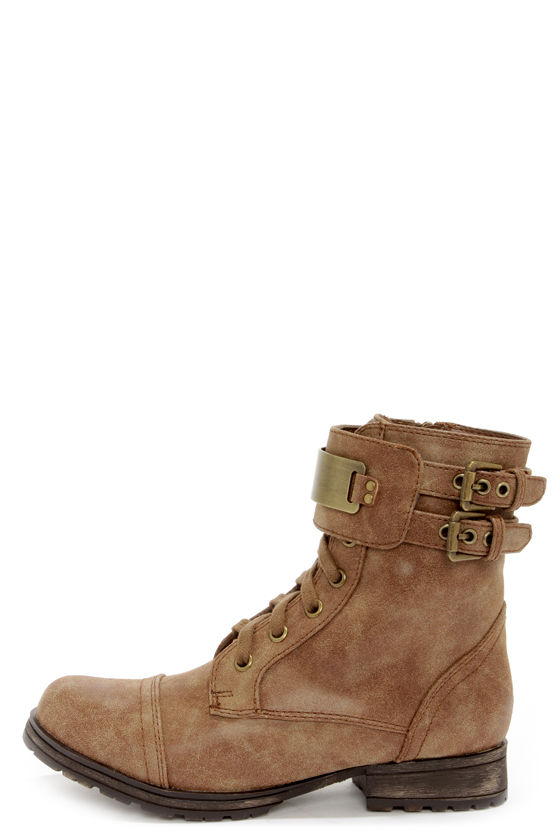 Cute Tan Boots - Combat Boots - Vegan Leather Boots - $41.00 - Lulus
