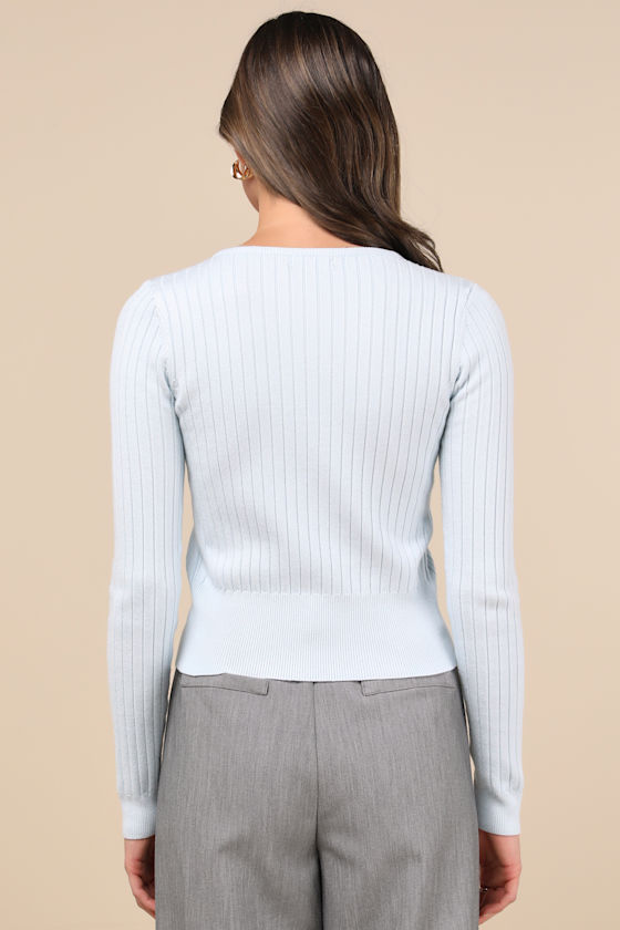 Lulus Perfect Classic Light Blue Ribbed Knit Cardigan Sweater In Light Blue