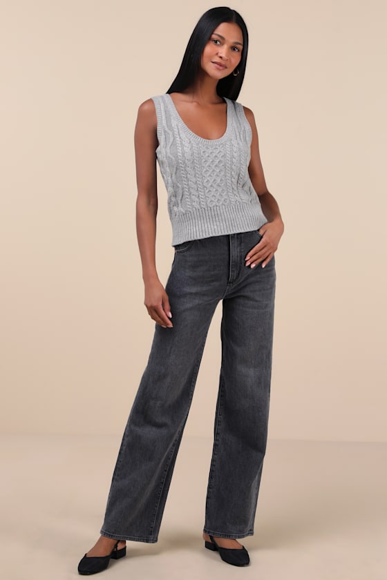 Lulus Sophisticated Staple Heather Grey Cable Knit Sweater Vest In Heather Grey