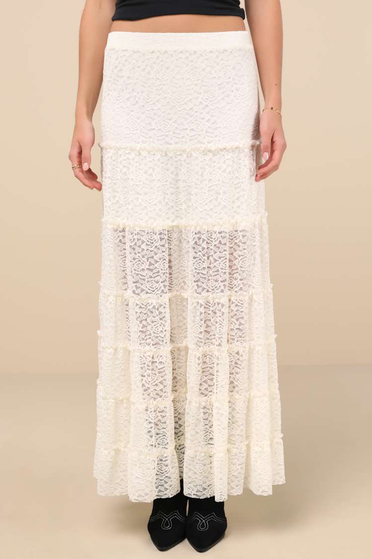 Huntleigh Ivory Lace Tiered Maxi Skirt