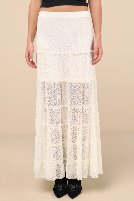 Huntleigh Ivory Lace Tiered Maxi Skirt 4