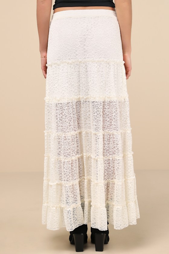 White Lace Maxi Skirt - A-Line Maxi Skirt - Lace Tiered Skirt - Lulus