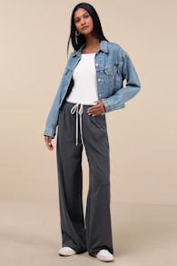 Chic Agency Grey and White Drawstring Trouser Pants