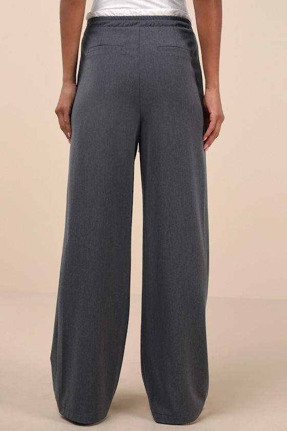 Lulus Chic Agency Grey And White Drawstring Trouser Pants In Grey And White