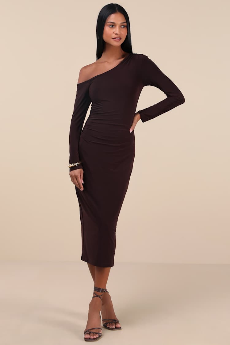 asymmetrical sleeve dress Catherine Red Asymmetrical Pleated Long-Sleeve Maxi Dress, XXL / Red main image 1