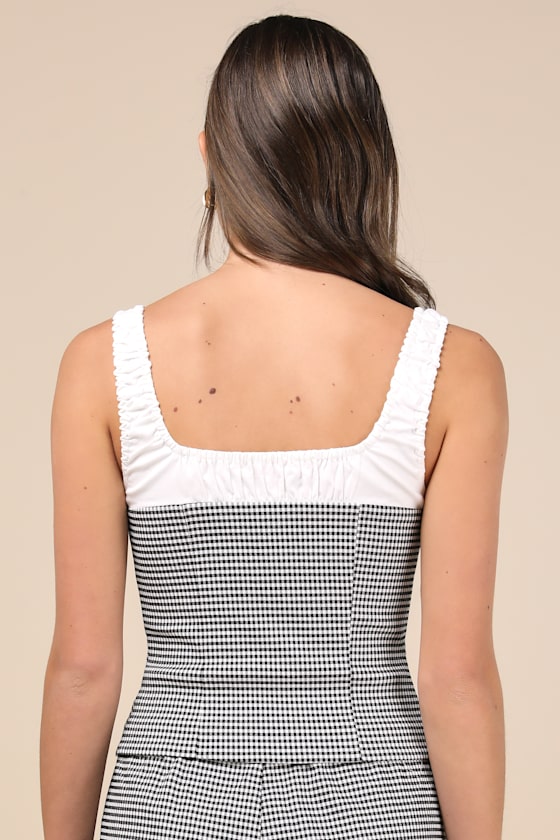 Lulus Erica Black And White Gingham Button-front Top In Black And White