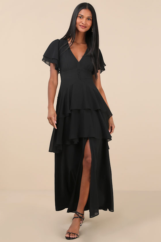 Mamyu 　l‘or Chiffon Tiered Dress ブラック Black Maxi Tiered Dress, Sleeveless Summer Loose Dress