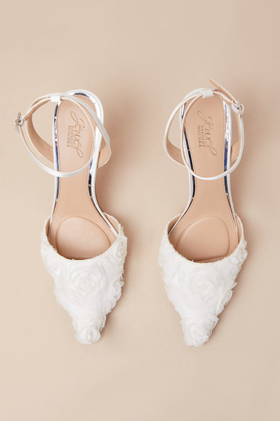 Jewel By Badgley Mischka Shannon Ivory Ankle Strap Pointed-toe Pumps In Ivory