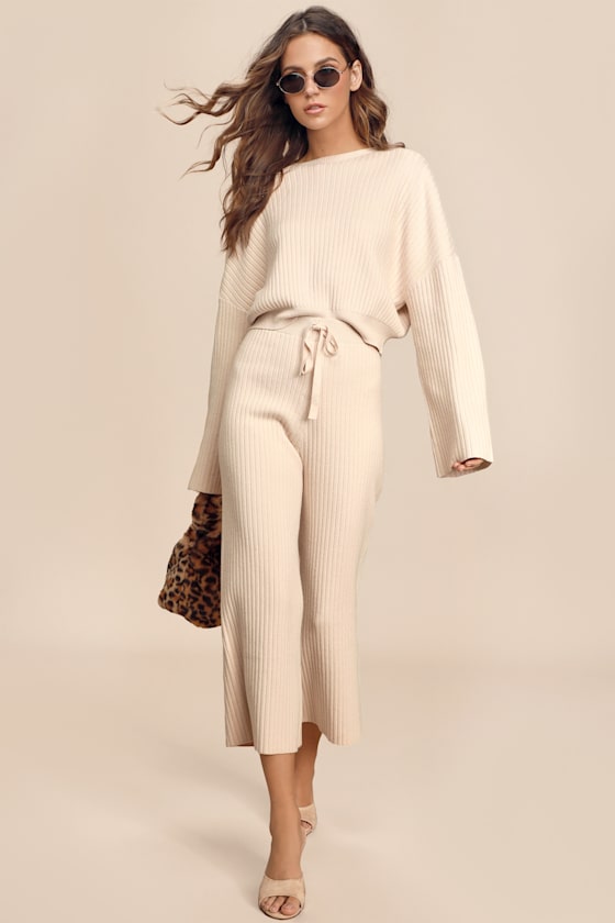 Snuggly Style Cream Ribbed Knit Cropped Sweater 8