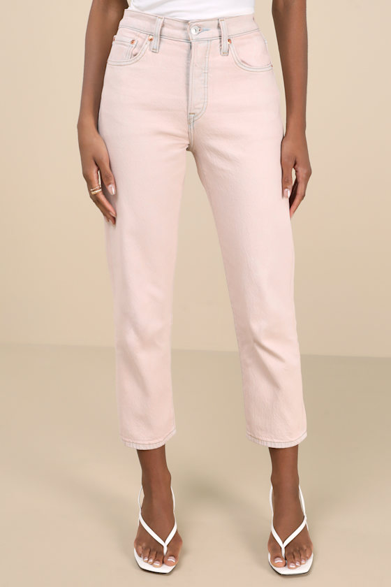 Levi's 501 Original Fit Washed Pink Denim Lightweight Cropped Jeans In Pink