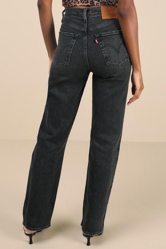 LEVI'S RIBCAGE BLACK STRAIGHT LEG HIGH-RISE DISTRESSED DENIM JEANS