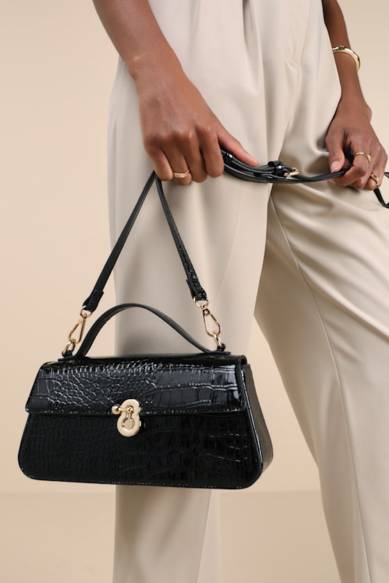 Shop Lulus Gretel Black Croc-embossed Crossbody Bag