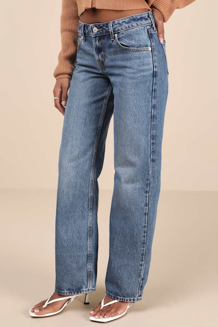 Low Loose Medium Wash Low-Rise Wide-Leg Jeans
