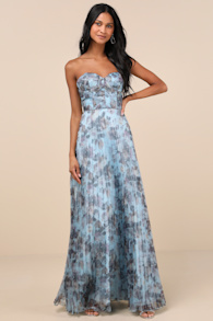 Most Beautiful Day Blue Multi Floral Print Organza Maxi Dress 2