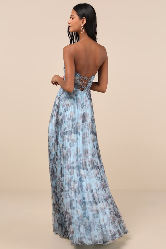 Lulus Most Beautiful Day Blue Multi Floral Print Organza Maxi Dress