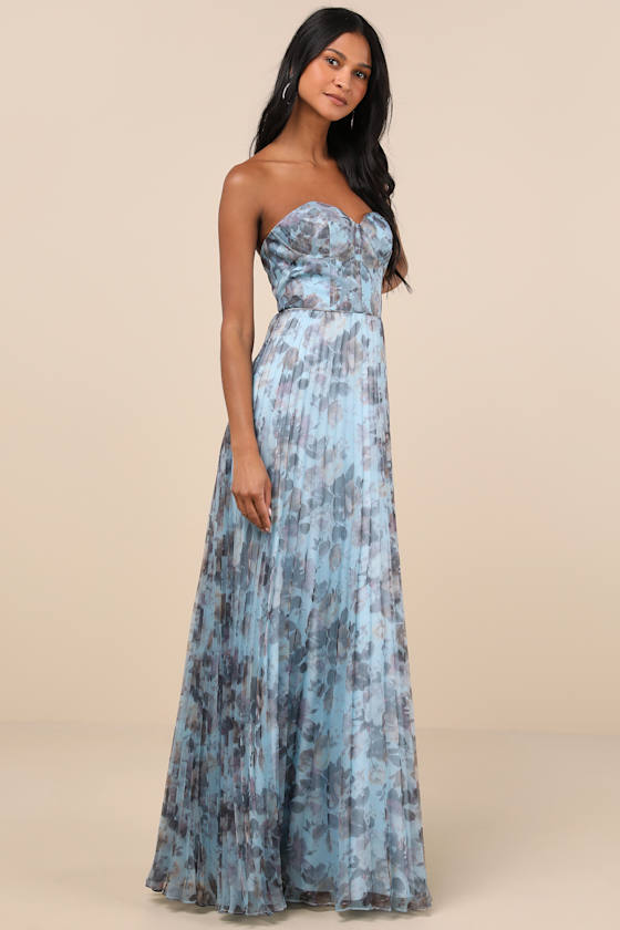 Most Beautiful Day Blue Multi Floral Print Organza Maxi Dress - thumbnail 4