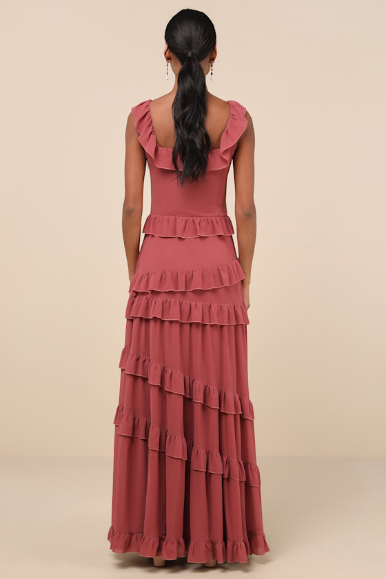 Rusty Rose Maxi Dress - Ruffled Tiered Dress - Tiered Maxi Dress - Image 2