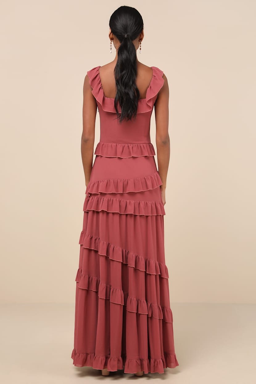Pink Compelling Romantic Rusty Rose Ruffled Tiered Maxi Dress | Womens | Small (Available in XS, M, L, Xl) | 100% Polyester | Lulus | Prom