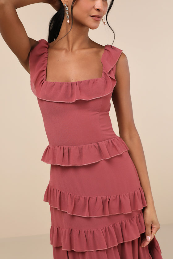 Rusty Rose Maxi Dress - Ruffled Tiered Dress - Tiered Maxi Dress - Image 4