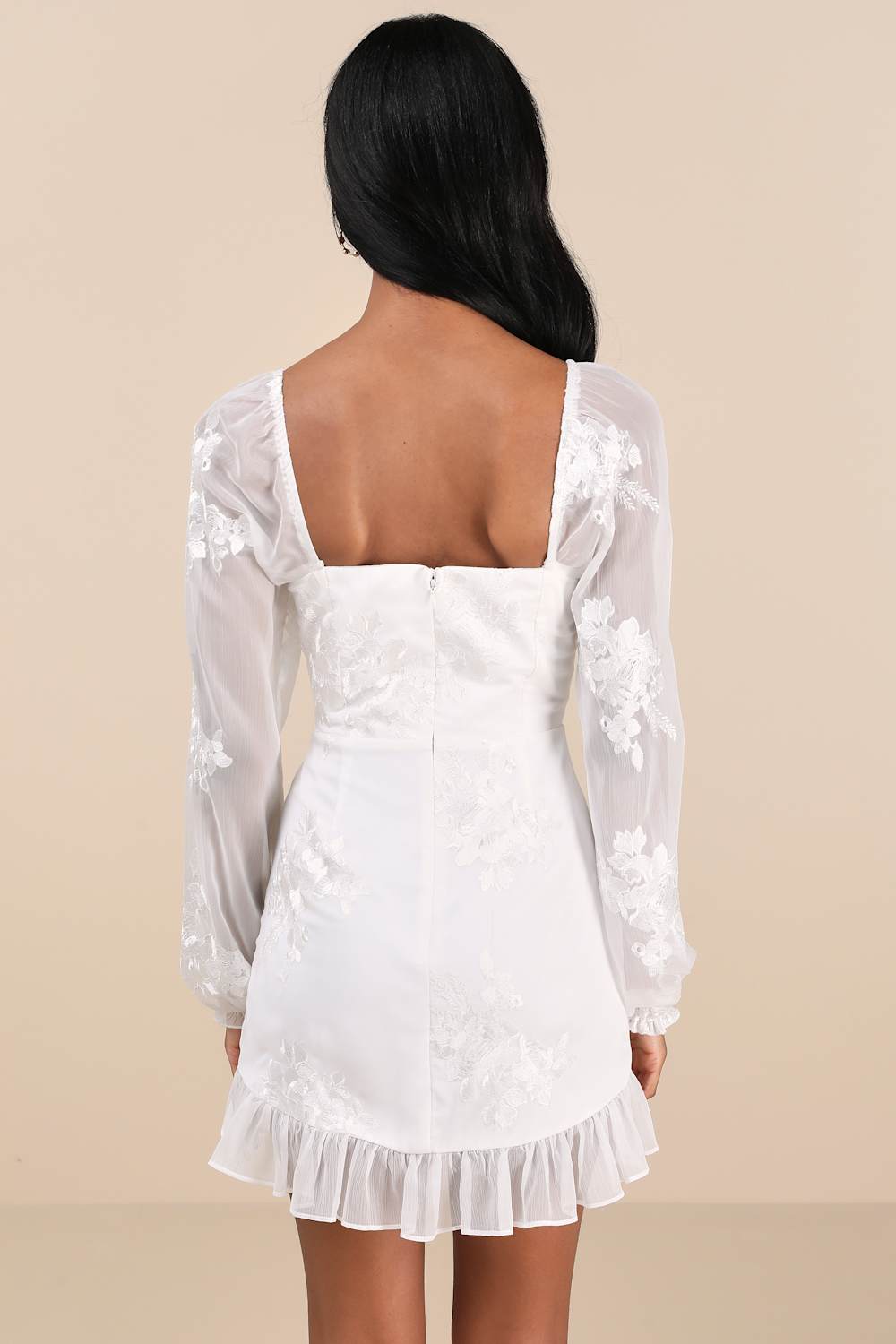 Flora White Embroidered Long Sleeve Mini Dress