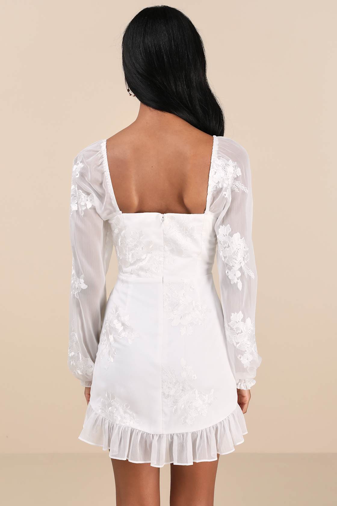 Flora White Embroidered Long Sleeve Mini Dress