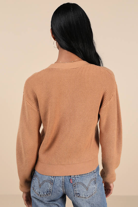 Lulus Toasty Babe Tan Knit Button-up Cropped Cardigan In Tan