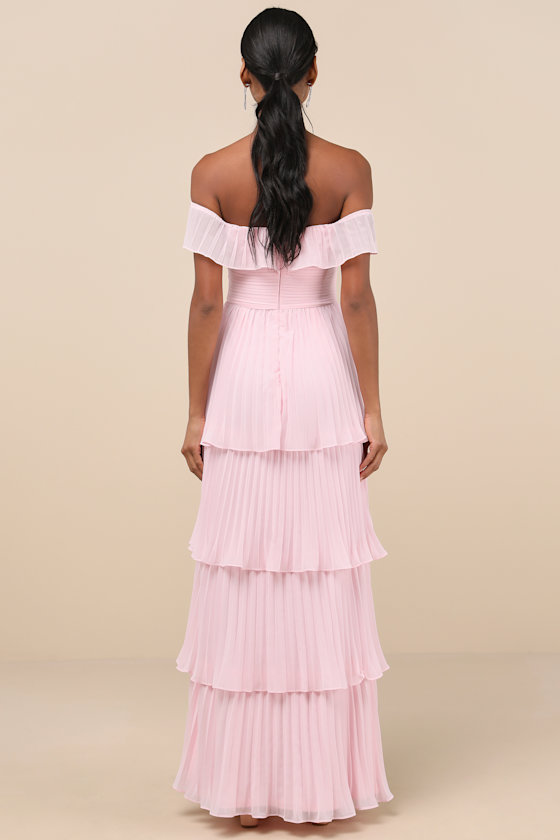 Lulus Always Remarkable Pink Pleated Off-the-shoulder Maxi Dress In Pink