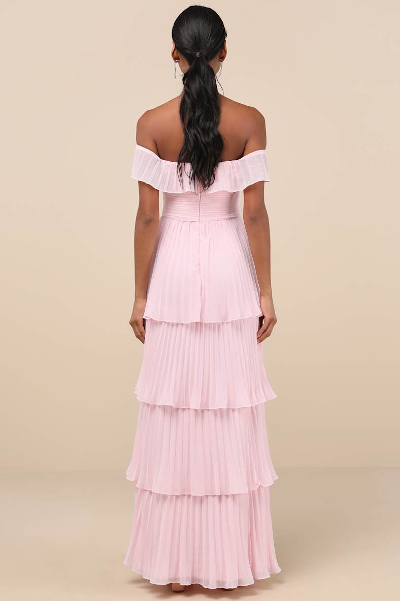 Always Remarkable Pink Pleated Off-the-Shoulder Maxi Dress