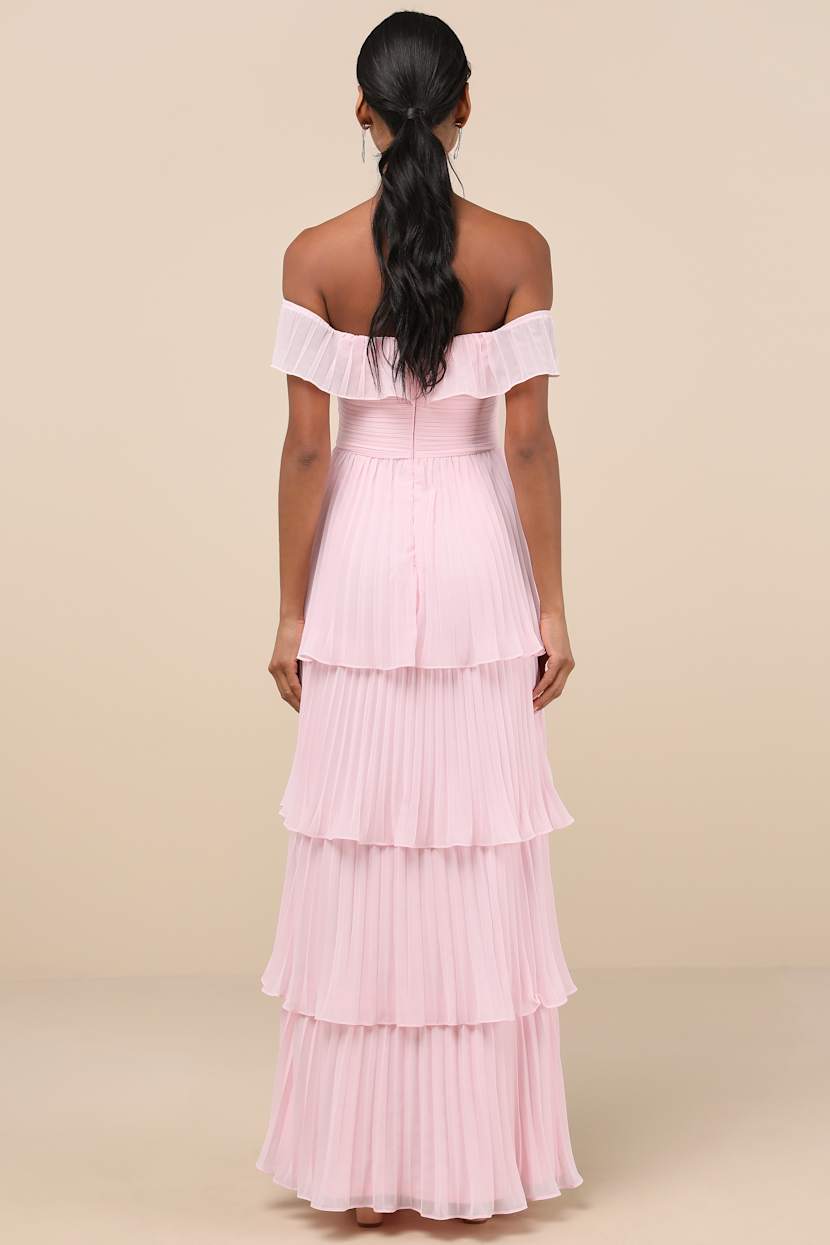 Always Remarkable Pink Pleated Off-the-Shoulder Maxi Dress