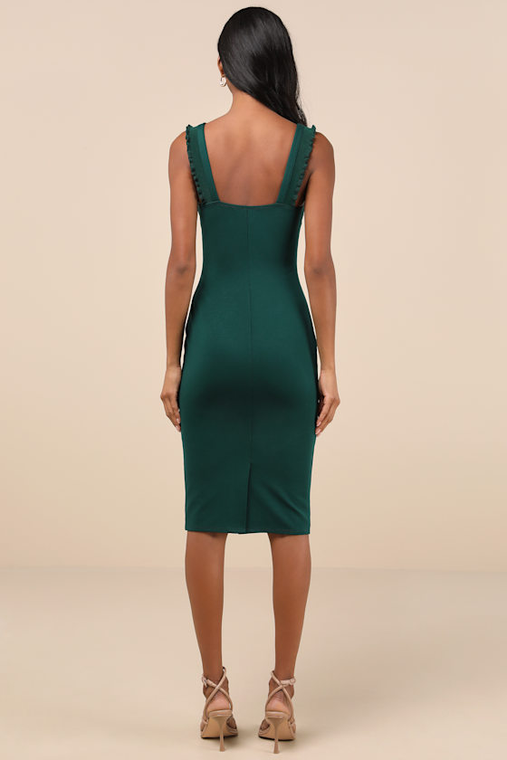 Lulus Persuasion Green Ruffled Bodycon Midi Dress In Green