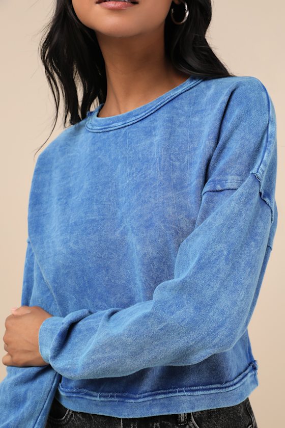Lulus Effortlessly Coveted Washed Blue Cropped Sweater Top In Washed Blue