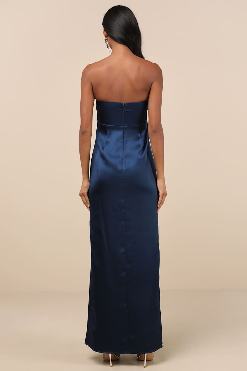blue dress for baby girl Ariella Blue Satin Strapless Maxi Dress