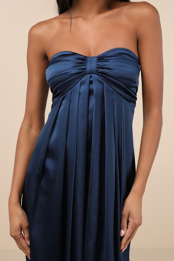 Memorable Entrance Dark Blue Strapless Satin Maxi Dress - thumbnail 3