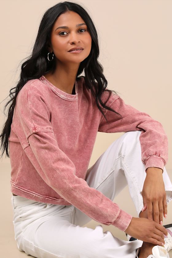 Lulus Effortlessly Coveted Washed Pink Cropped Sweater Top In Pink